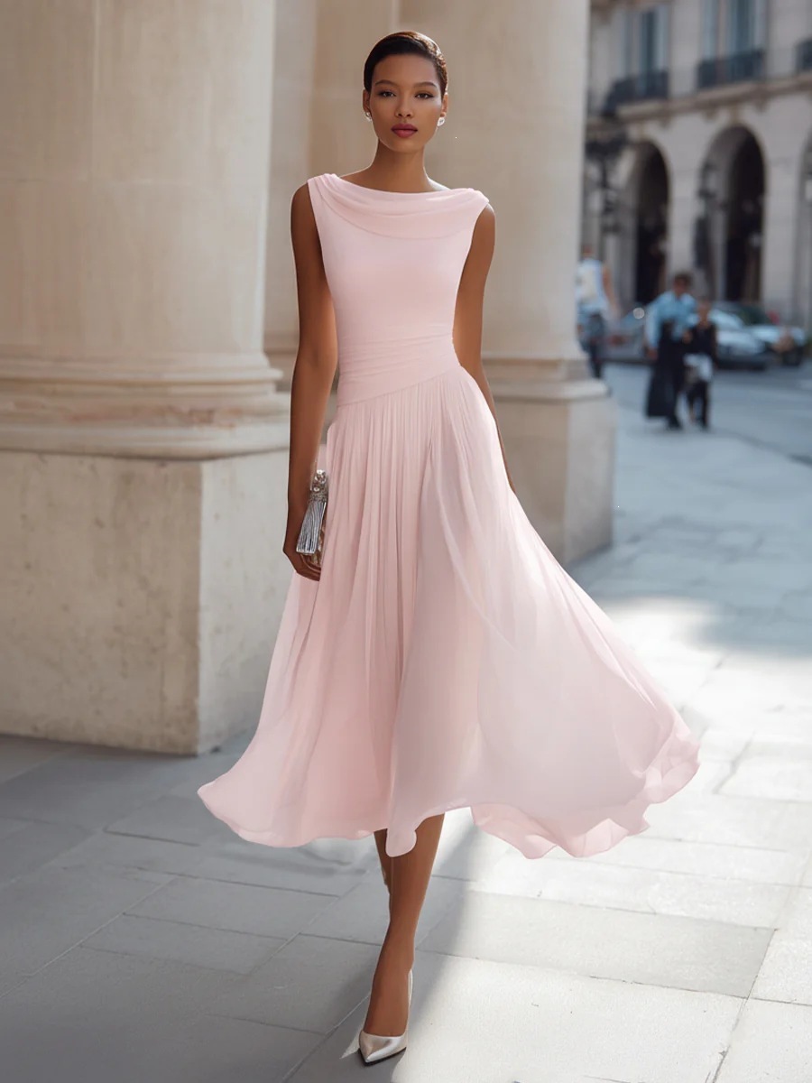Elegant Cowl Neck Sleeveless Midi Dress