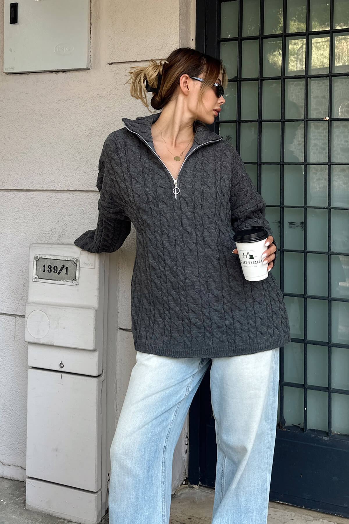Half-Zip Knit Pullover Sweater with Collar
