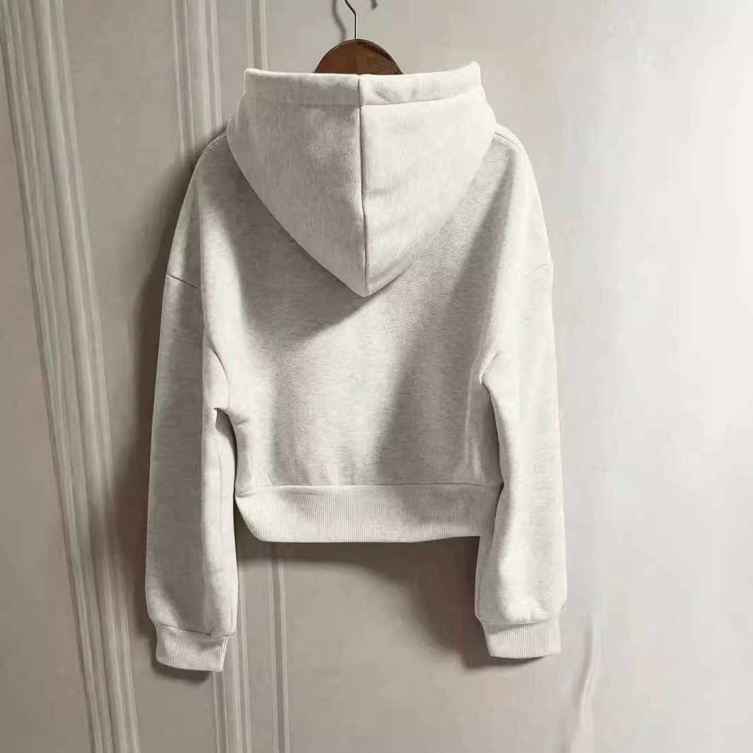 Drawstring Hooded Zip-Up Cropped Hoodie
