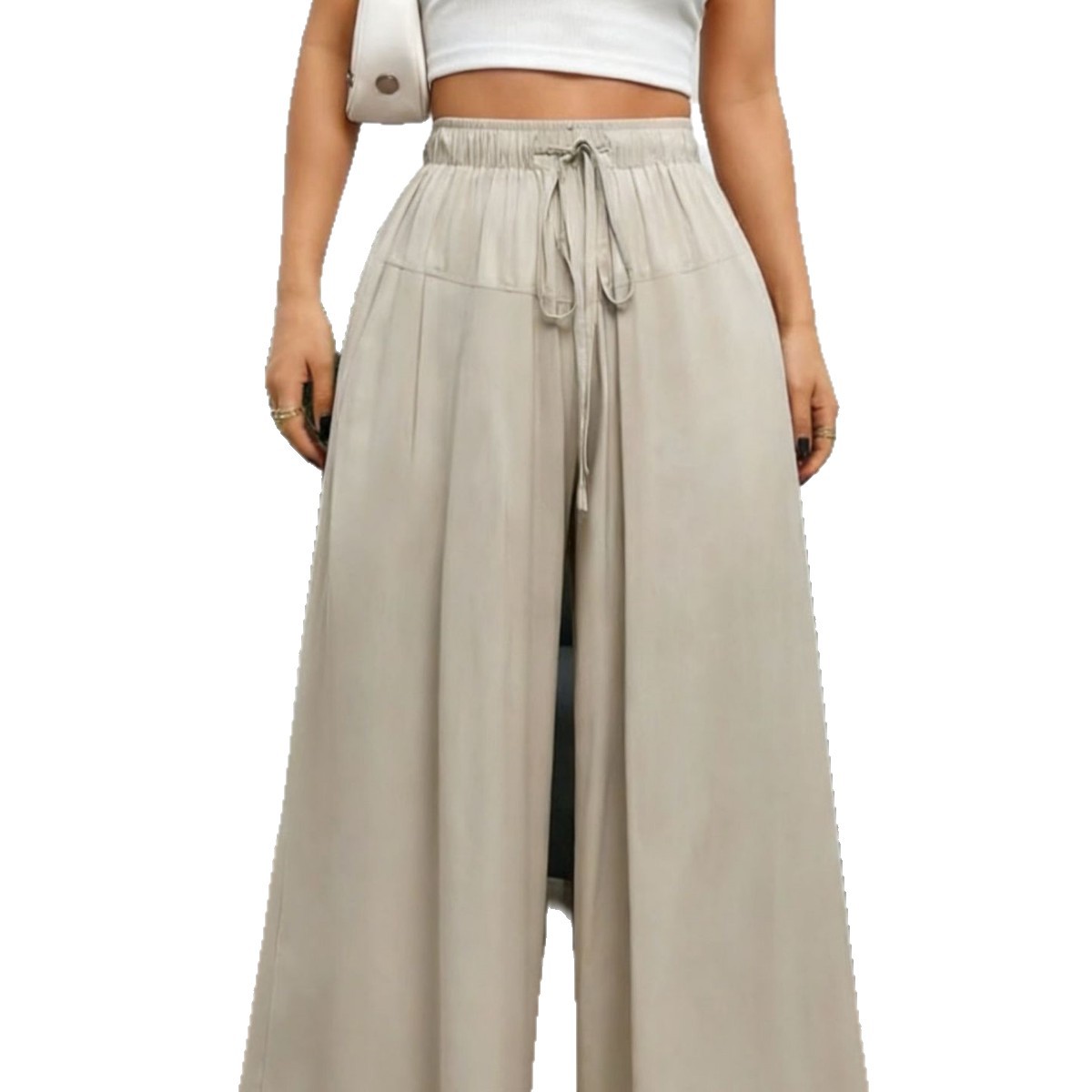 Women's High-Waist Wide-Leg Pants with Elastic Waistband, Lightweight