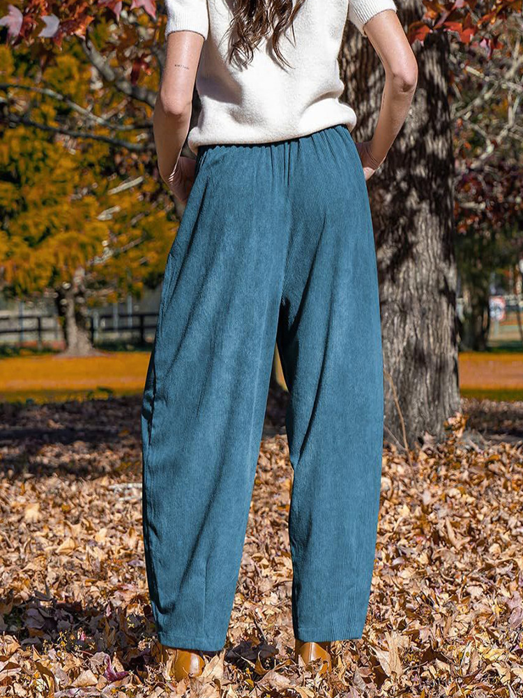 Women's Corduroy Harem Pants Loose Wide Leg Casual Slimming