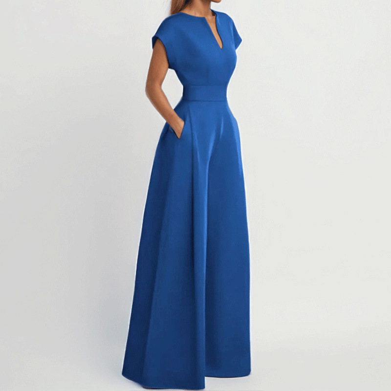 V-Neck Waist-Cinched Wide-Leg Jumpsuit