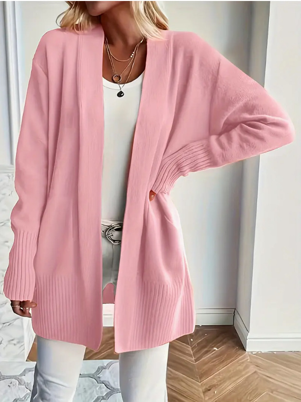 Plus Size Women's Knit Open-Front Cardigan with Pockets