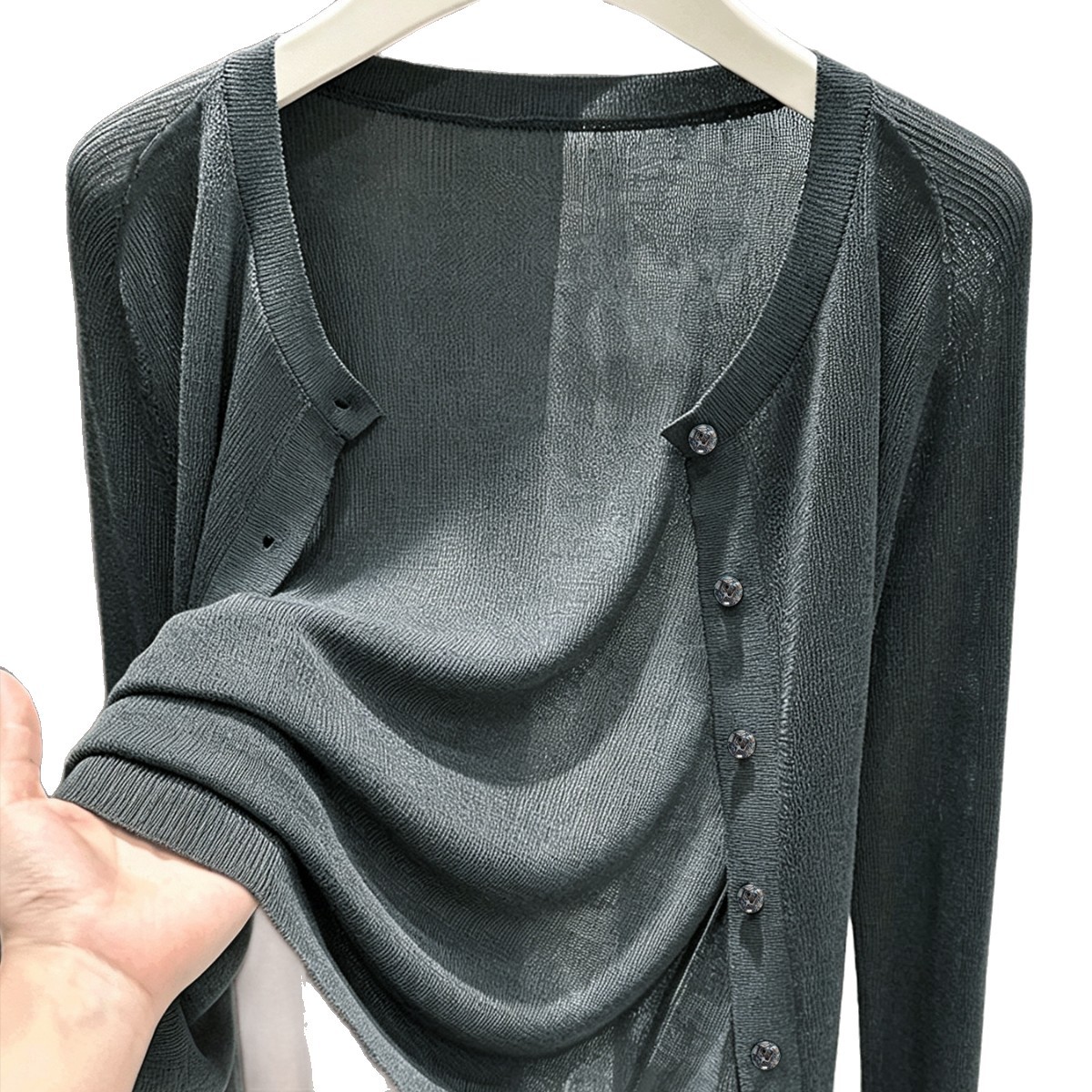 Women's Solid Knit Cardigan Long Sleeve Button-Up Slimming Top