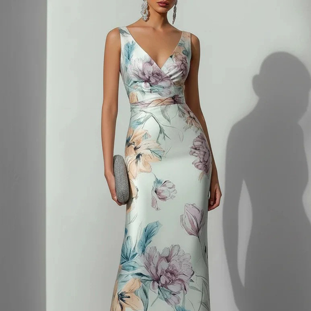 Slimming High-Waist Floral Print Bodycon Backless Maxi Dress