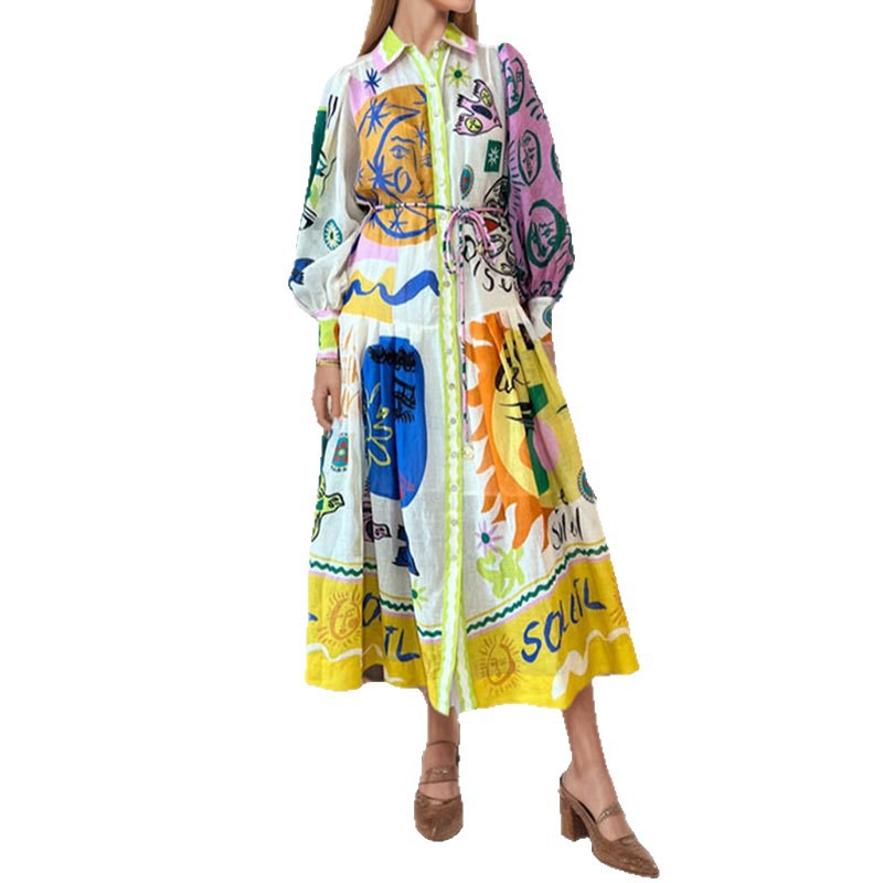 Women's Printed Long Sleeve Maxi Dress with Cardigan