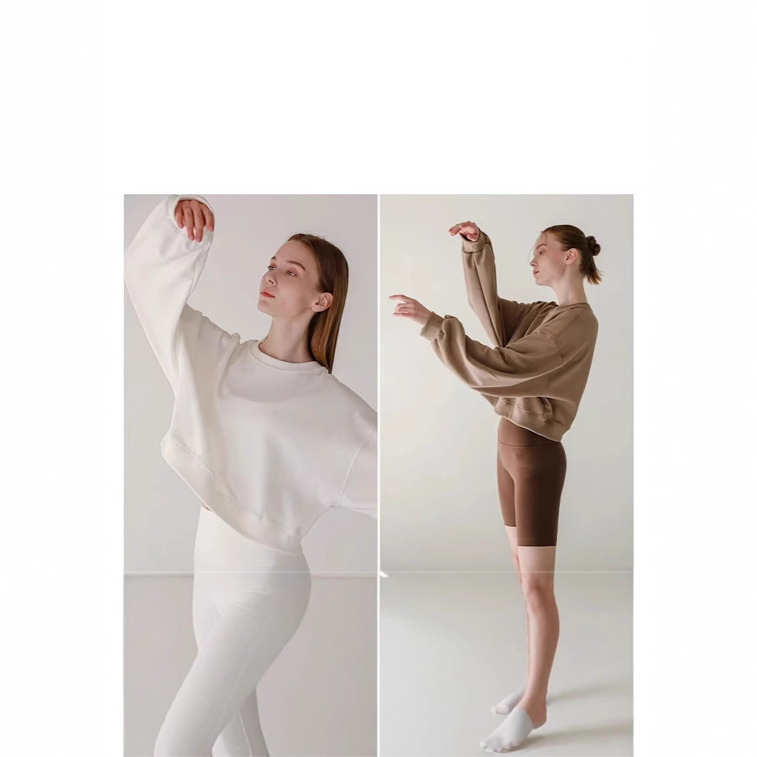 Women's Cropped Crewneck Pullover Sweatshirt Long Sleeve Yoga Fitness Top