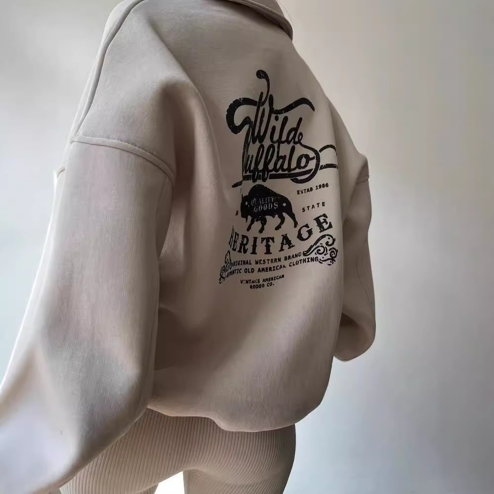 Fleece-Lined Printed Long-Sleeve Pullover Sweatshirt