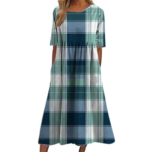 Women's Plaid Color-Block Floral Midi Dress with Pleated Details