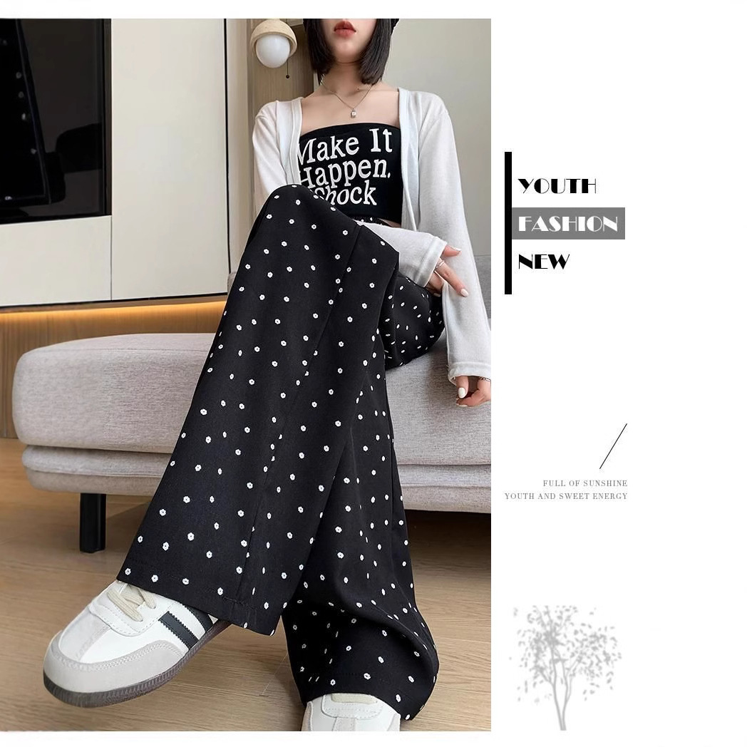 Women's High-Waist Floral Drawstring Pants Straight-Leg