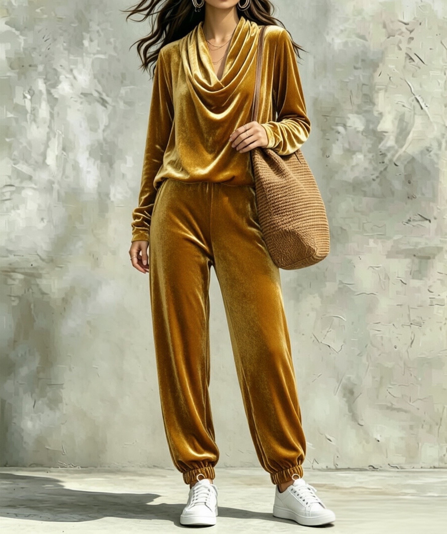 Women's Casual Cowl Neck Long Sleeve Top and Jogger Pants Set