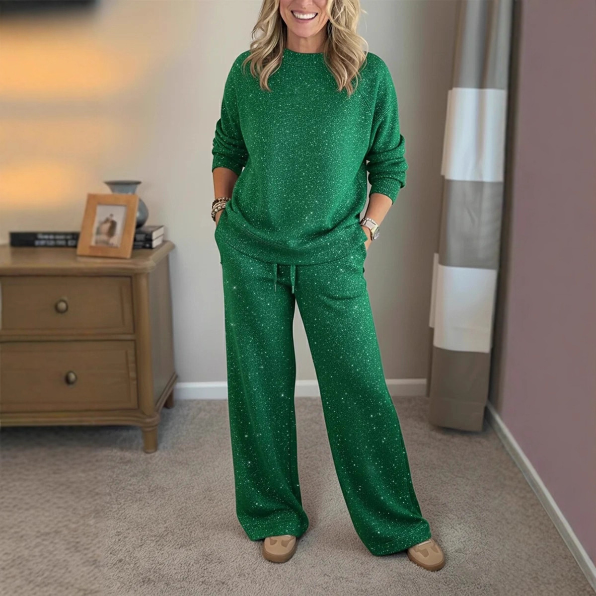 Glitter Sequin Two-Piece Hoodie Set