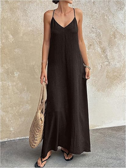Women's Sleeveless Backless Cutout Cami Long Dress