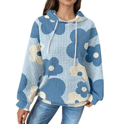 Women's Floral Print Casual Hoodie Long Sleeve Crew Neck