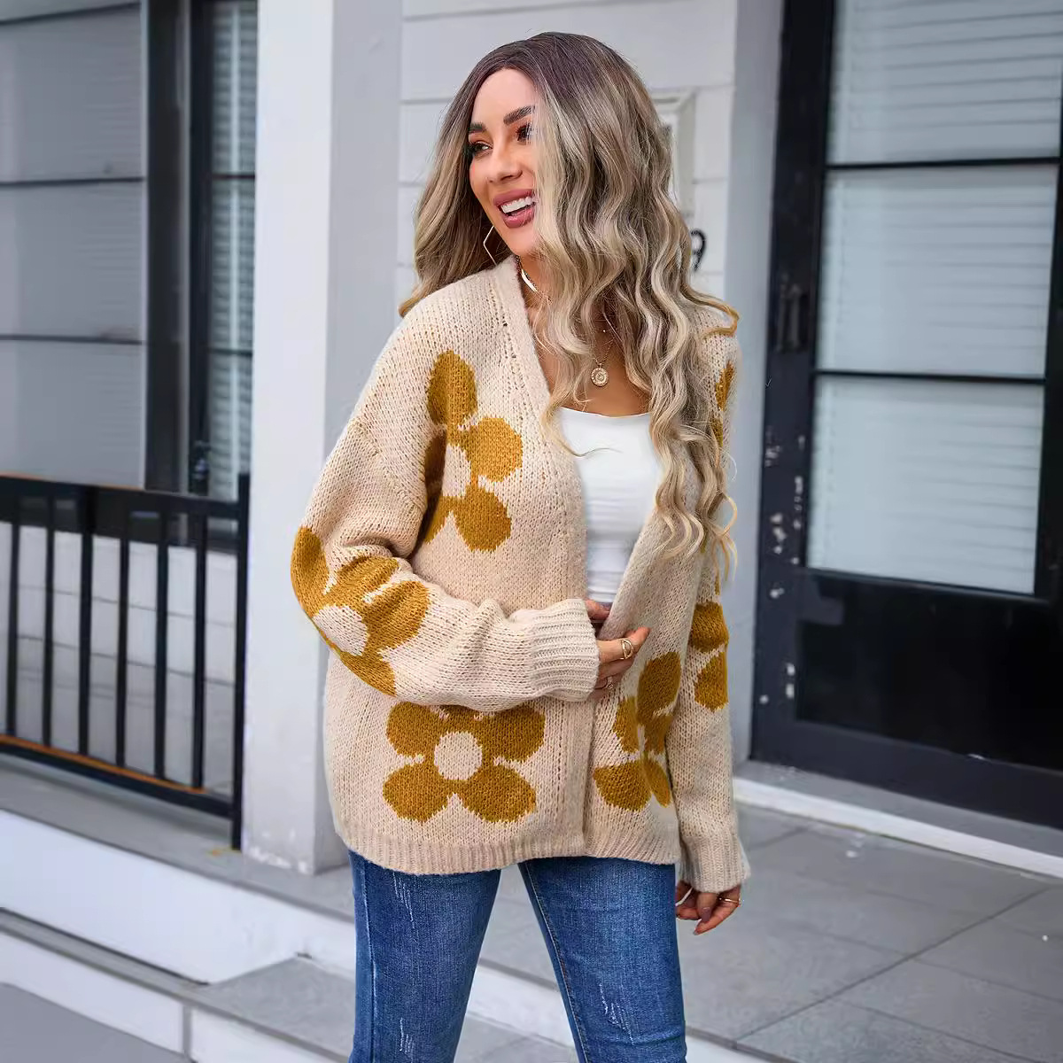 Women's Floral Print Cardigan Sweater