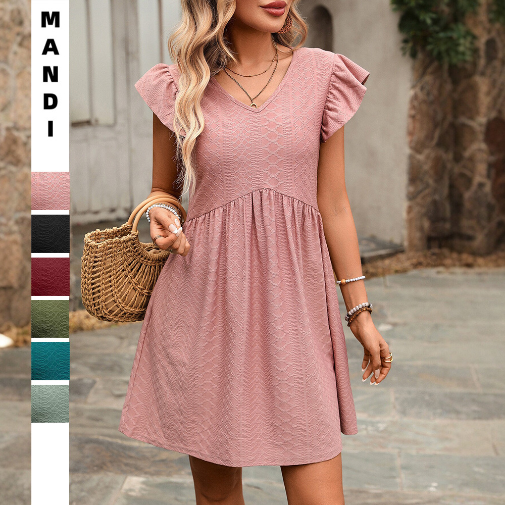 V-Neck Ruffle Sleeve Flowy Midi Dress