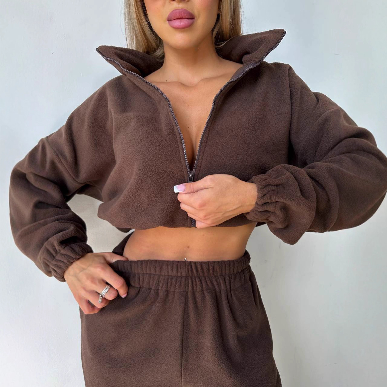 Women's Fleece-Lined Long-Sleeve Sweatsuit Two-Piece Set