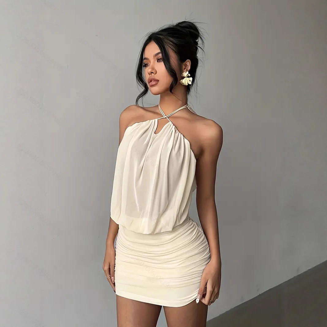 Women's Summer Halter Mesh Bodycon Mini Dress