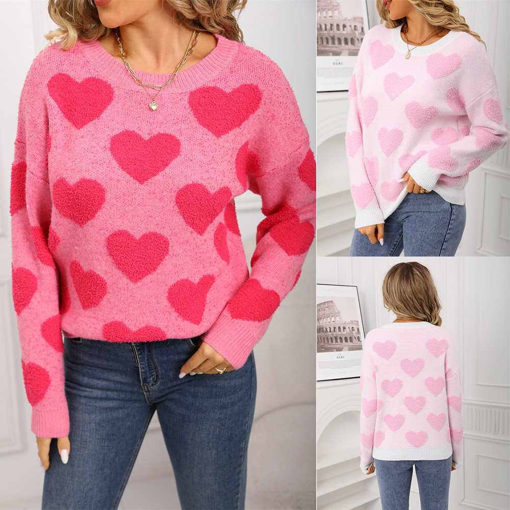 Women's Heart Jacquard Crewneck Sweater