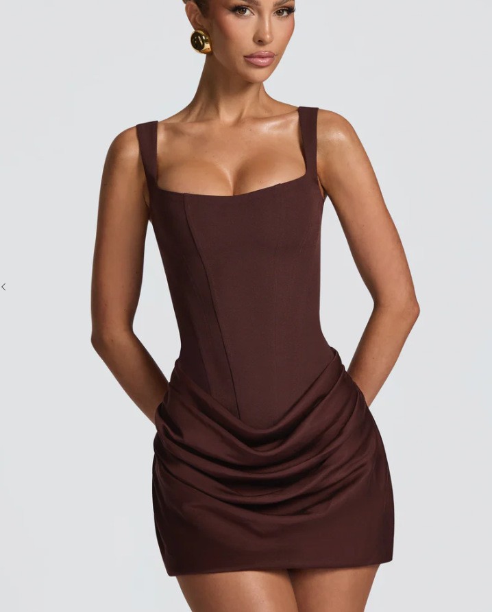Women's Sleeveless Square Neck Bodycon Mini Dress with Waist Tie