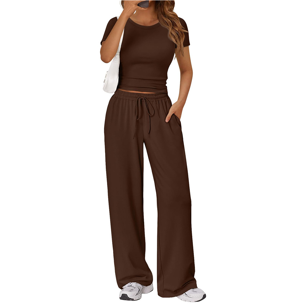 Women's Y2K Two-Piece Set Crewneck Short Sleeve Tee and Pants Casual