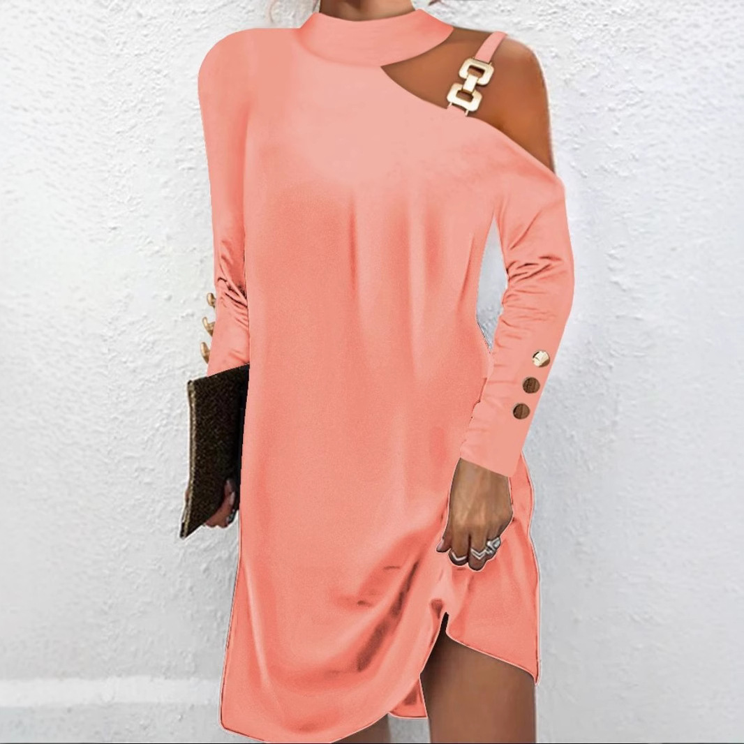 Metal Buckle Halter Neck Button Dress