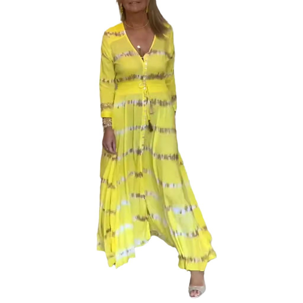 Floral Print V-Neck Long Sleeve Maxi Dress
