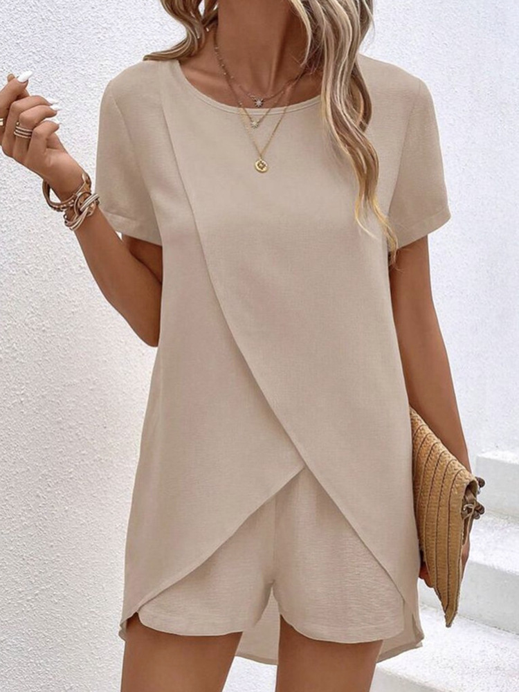 Women's Asymmetric Top and Shorts Two-Piece Casual Set