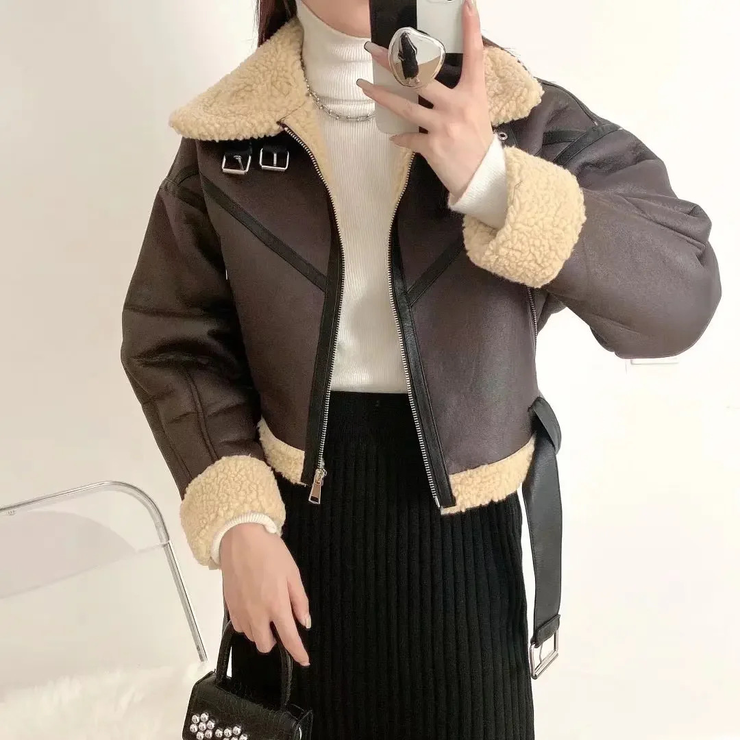 Women's Cropped Zip-Up Jacket with Pockets, Khaki & Brown