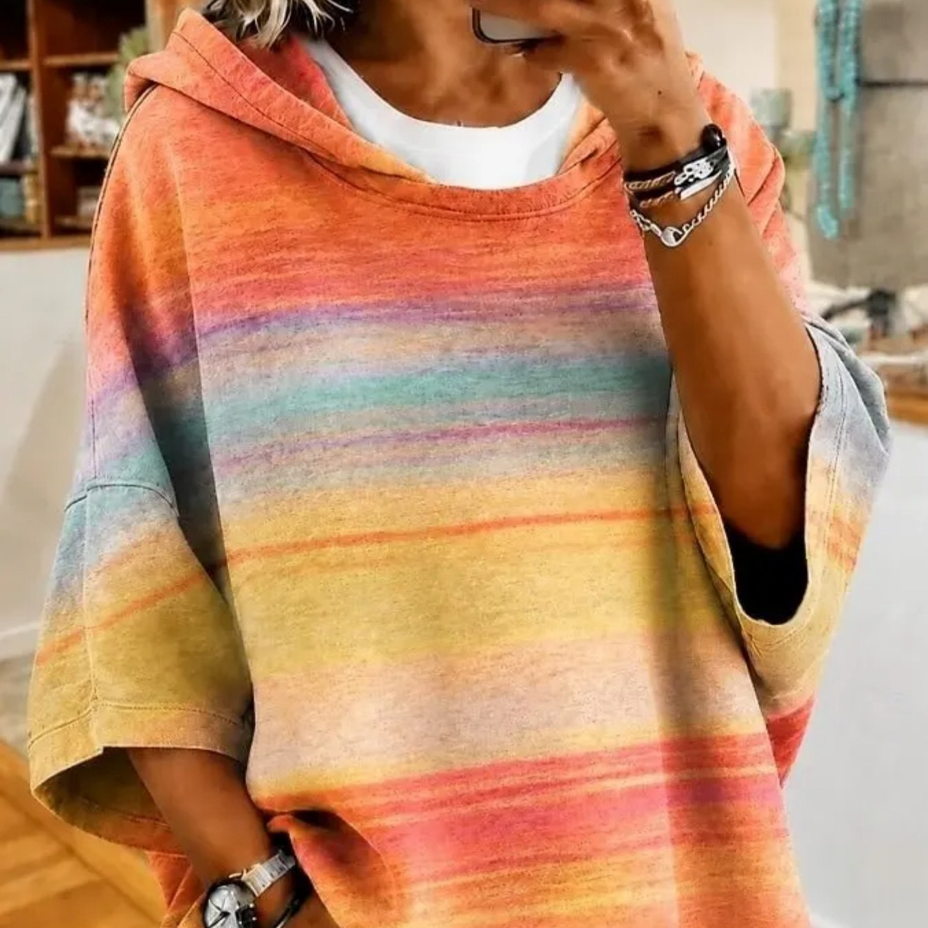 Women's Gradient Line Print Casual Hoodie