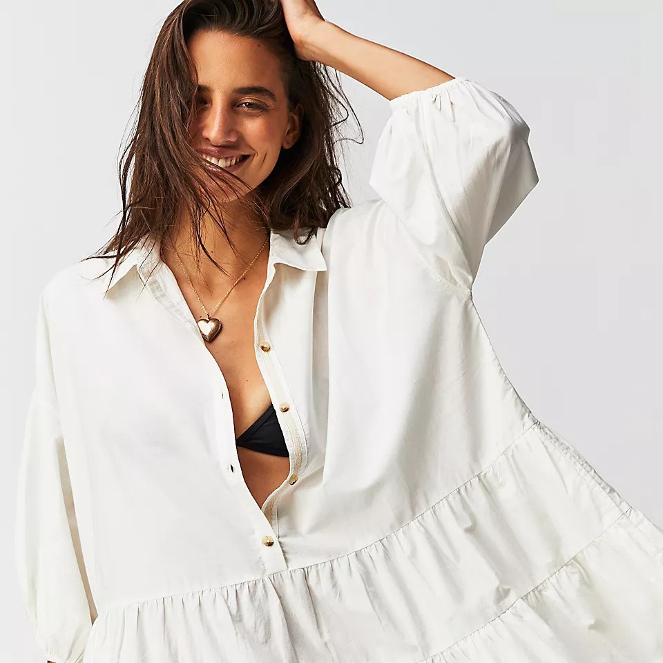 Solid Color Half-Sleeve Collared Shirt Dress