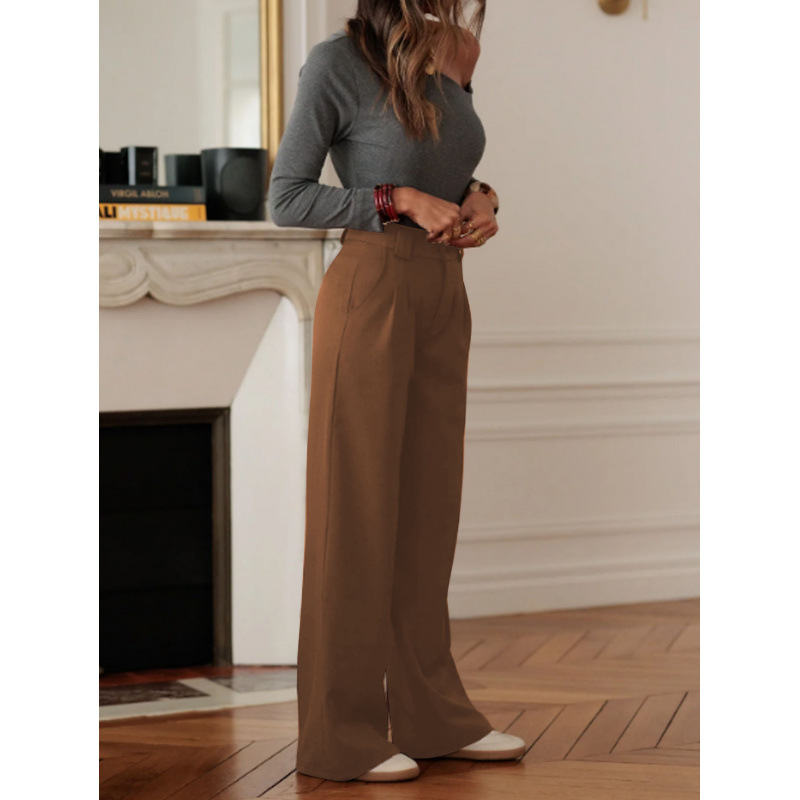 High-Waist Button Wide-Leg Suit Pants for Women