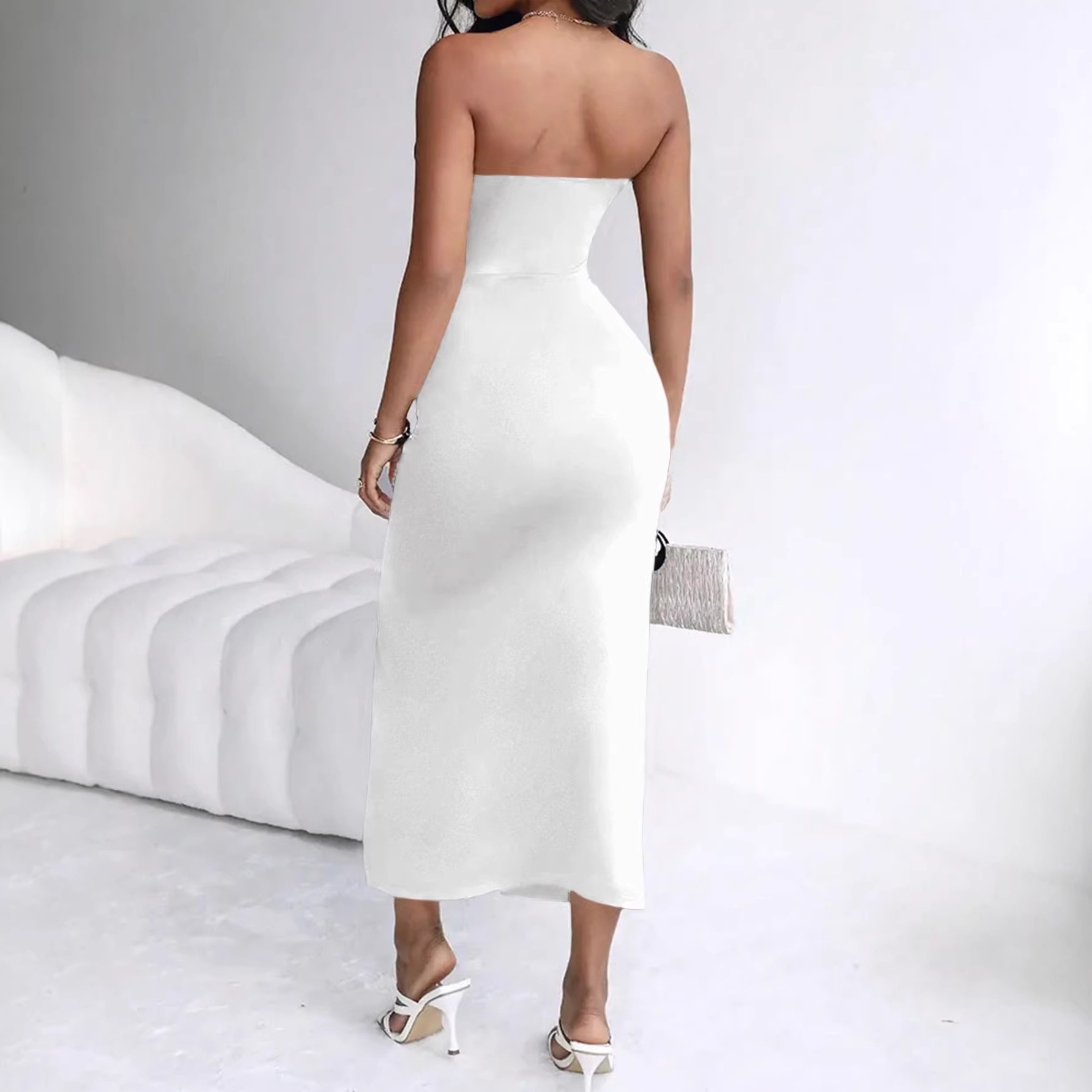 Sexy Halter Chain Slit Bodycon Mini Dress