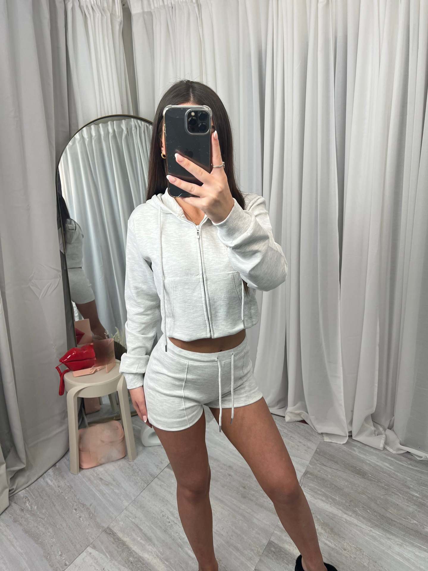 Women's Hooded Sweatshirt and Shorts Two-Piece Casual Set with Large Pockets