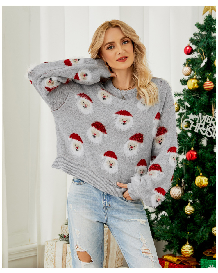 Custom Santa Graphic Knit Sweater Loose Pullover
