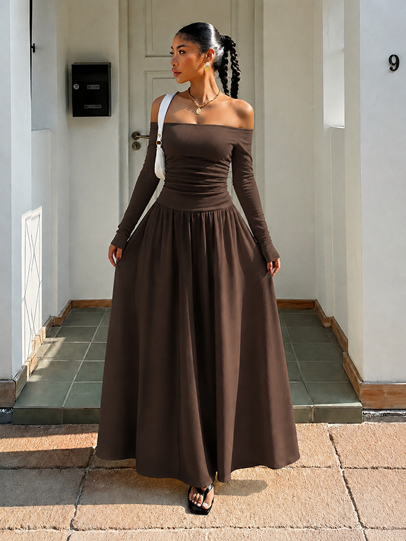 Sexy Off-Shoulder Polka Dot A-Line Dress with Waist-Cinching Silhouette