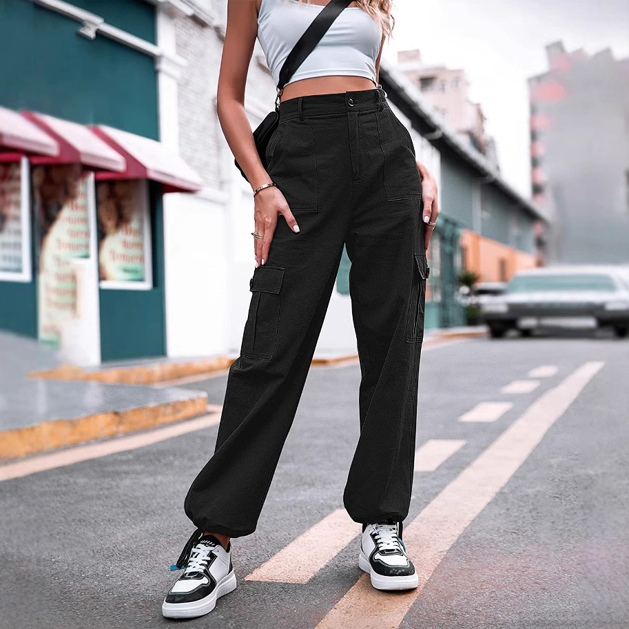 Women's Cotton High-Waist Wide-Leg Cargo Pants