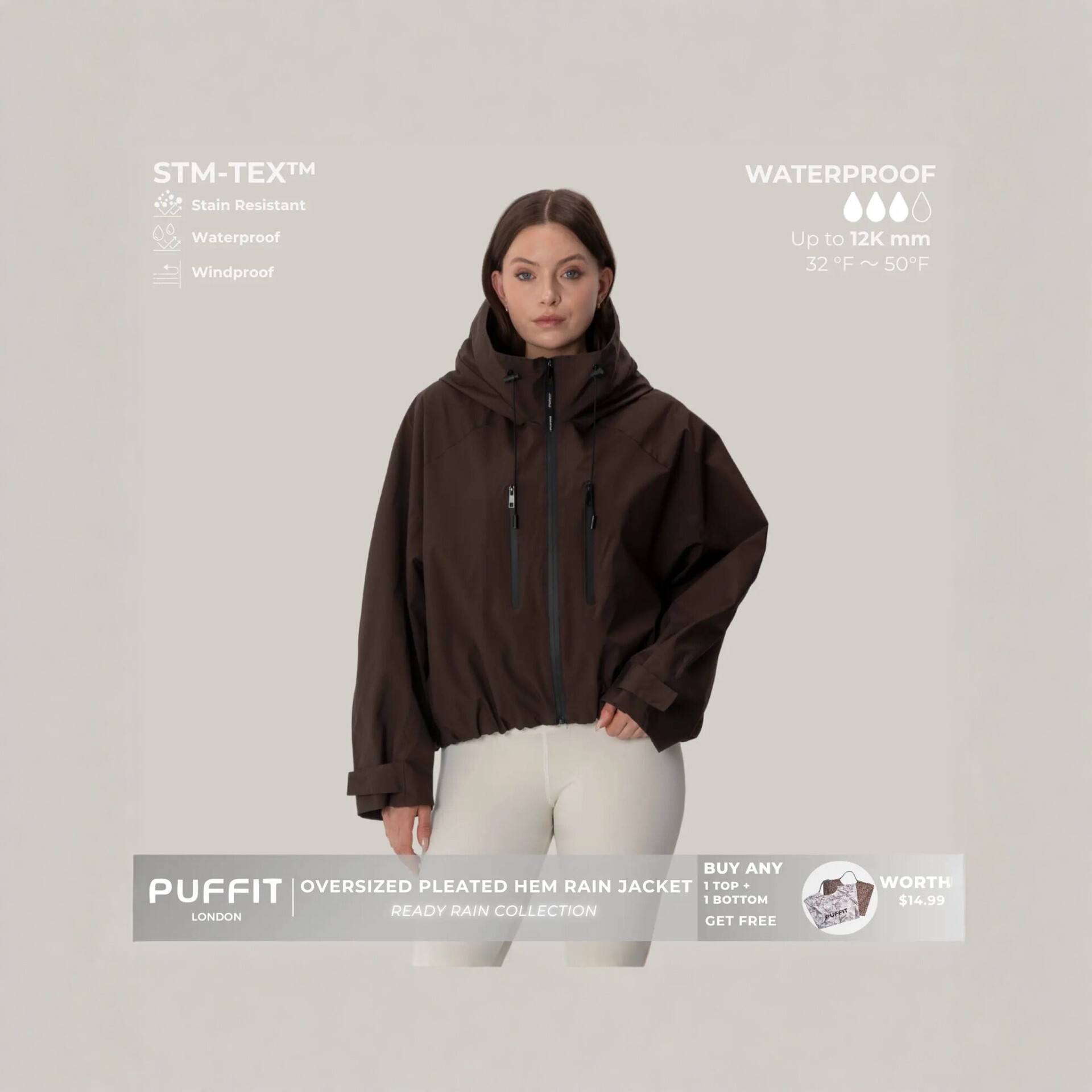 Women's Windproof Waterproof Hooded Jacket Spring Fall Outdoor Loose Fit
