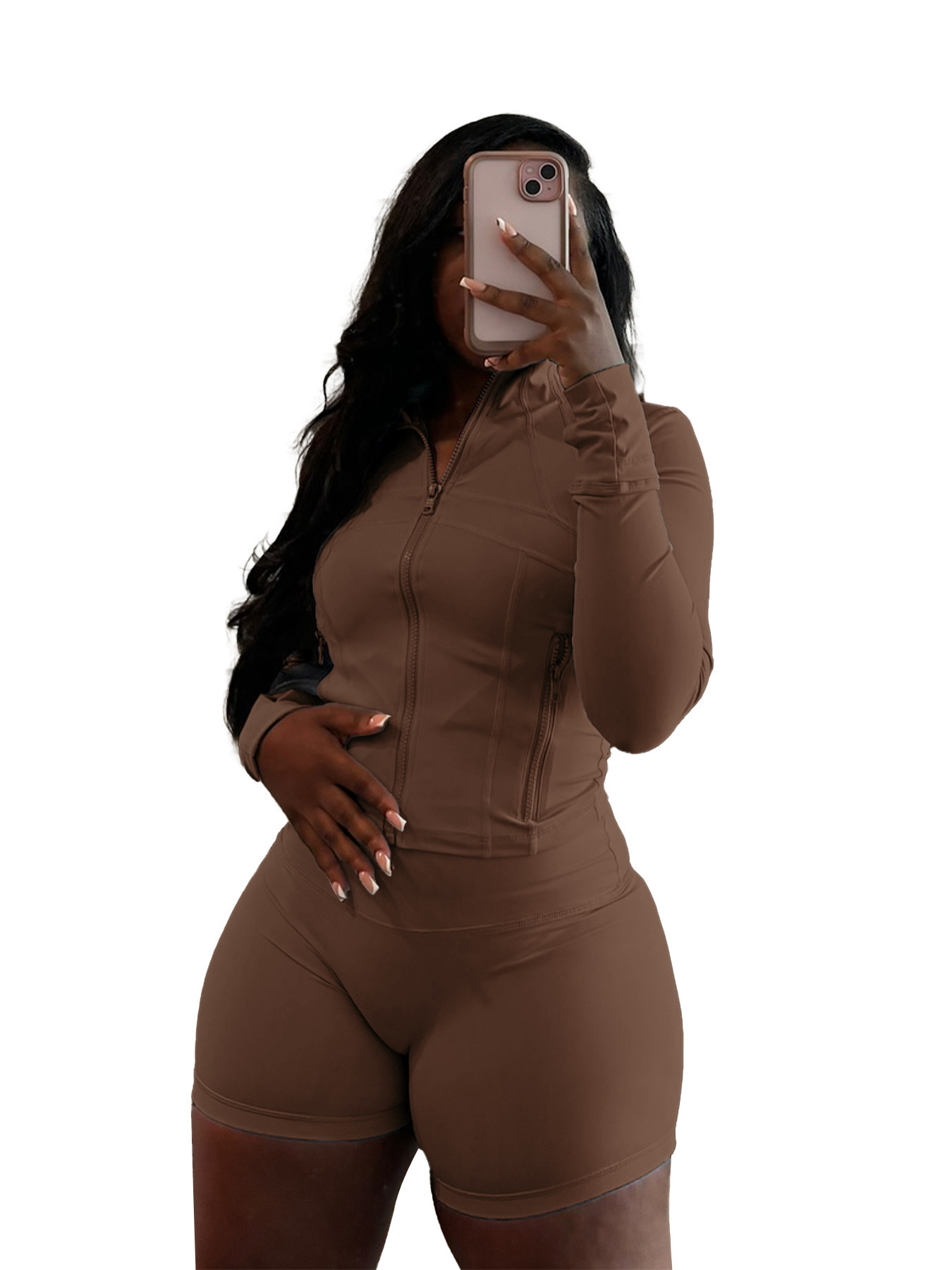 Women's Sexy Slim Fit Long Sleeve Top and Shorts Two-Piece Set