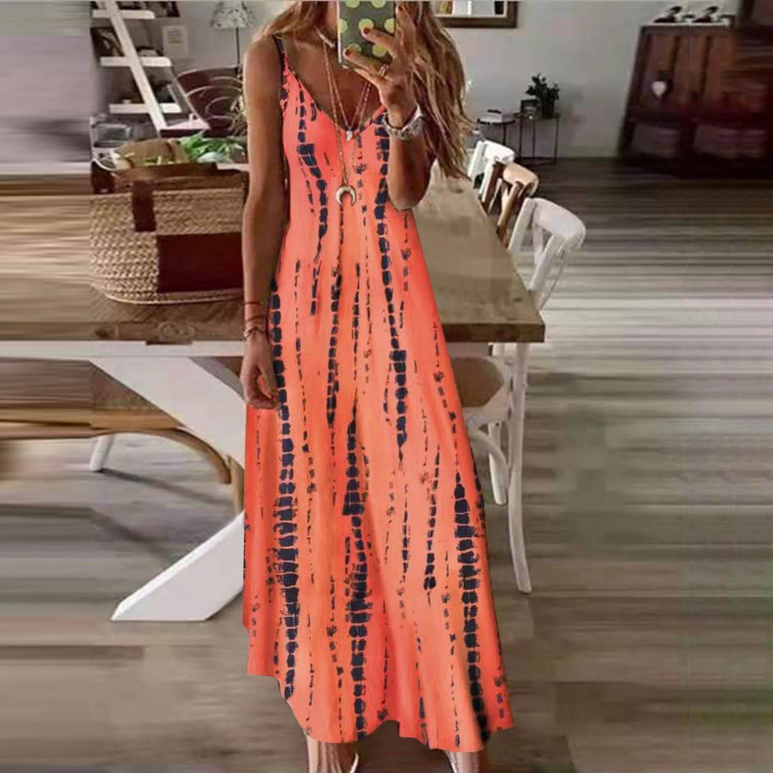 Women's Vintage Floral Print Sleeveless Midi Dress Casual Loose Fit