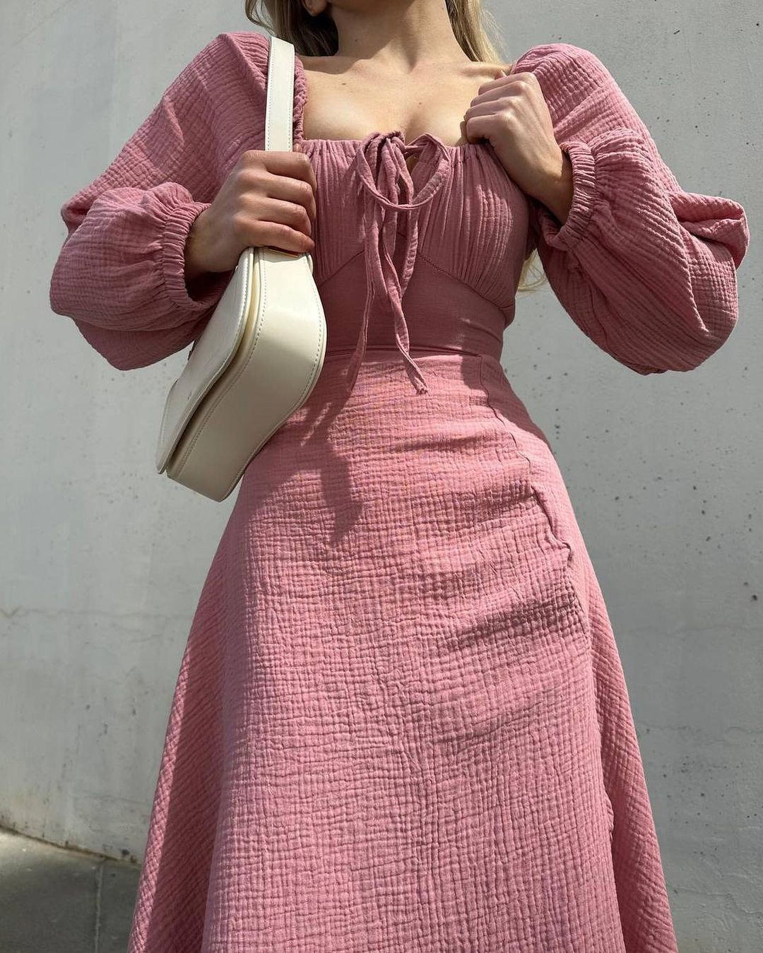 Women's Solid Square Neck Split Long Dress