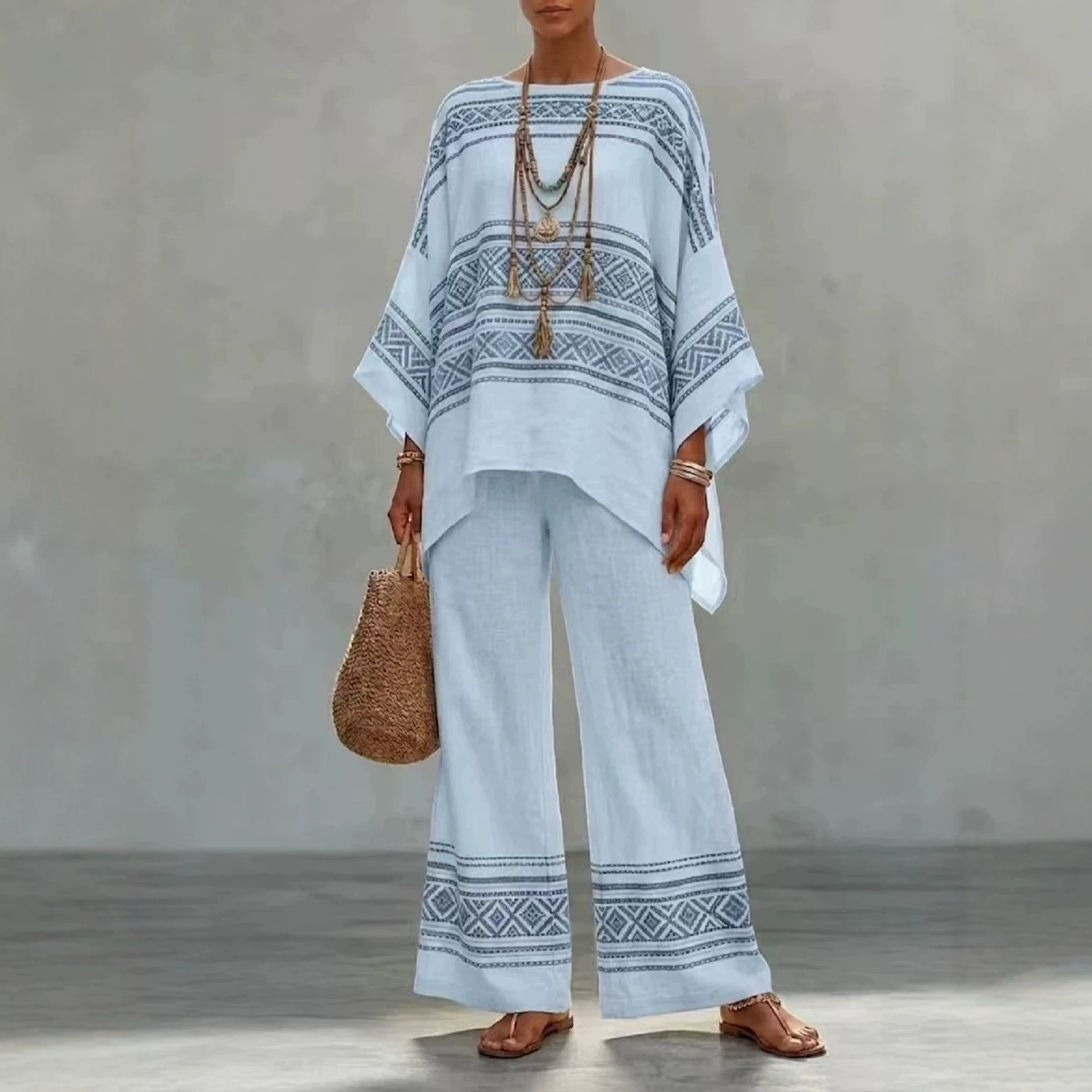 Bohemian Print Batwing Sleeve Two-Piece Set