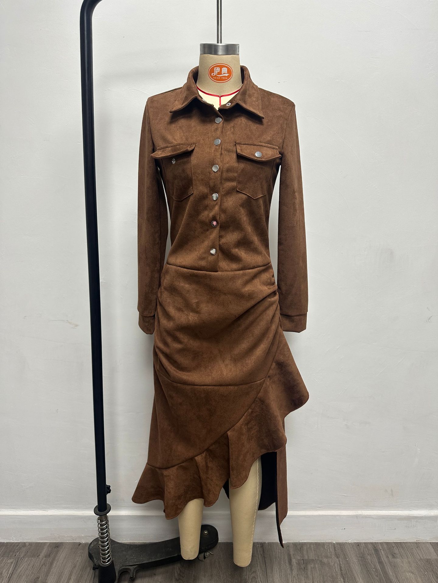 Women's Slim Fit Zip-Up High Neck Long Dress with Slit