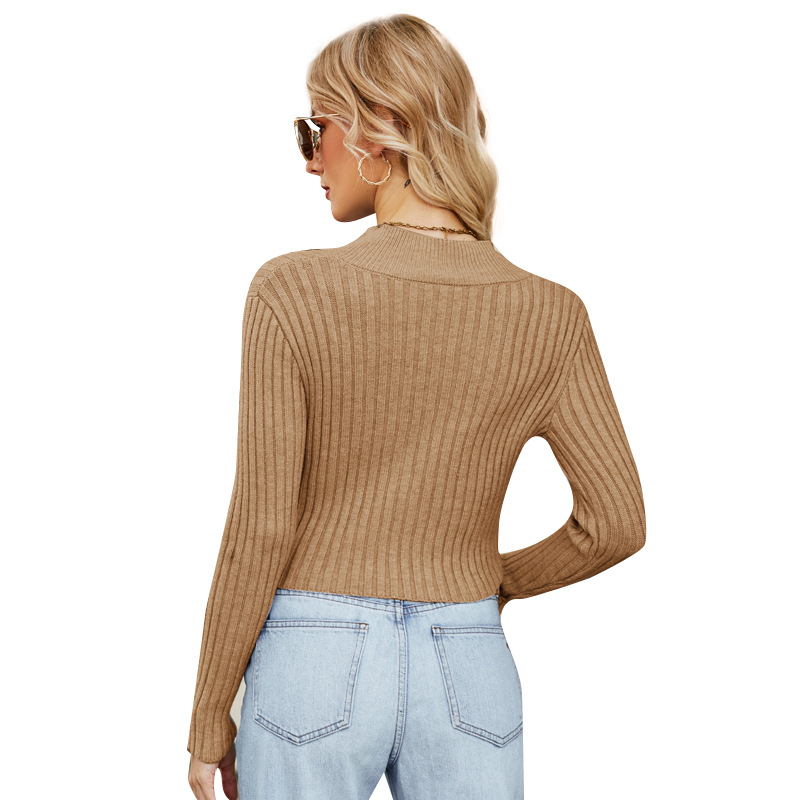 Women's Cropped V-Neck Cardigan Sweater Slim Fit Long Sleeve Solid Color Knit Top