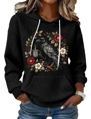 Women's Floral Raven Print Casual Hoodie
