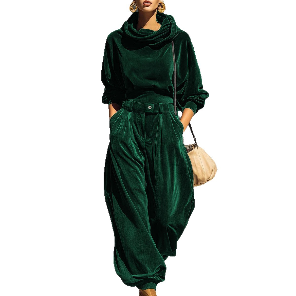 Velvet Hooded Long-Sleeve Jogger Pants Lounge Set for Women