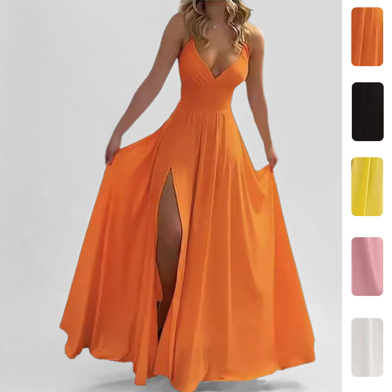 Women's Sleeveless Split Solid Color Long Dress