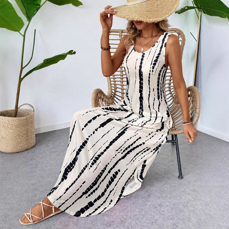 Floral Sleeveless Tank Dress Slimming Split Midi