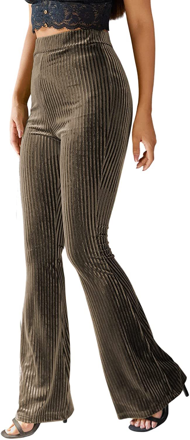 Women's High-Waist Velvet Ribbed Flare Pants