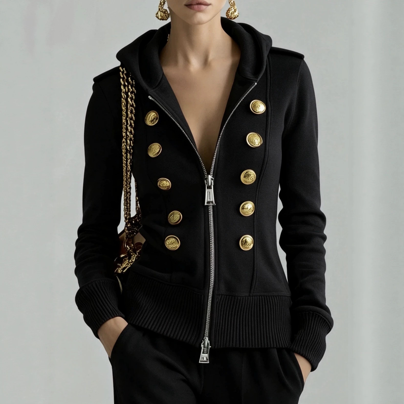 Hooded Zip Two-Piece Wide-Leg Pant Set
